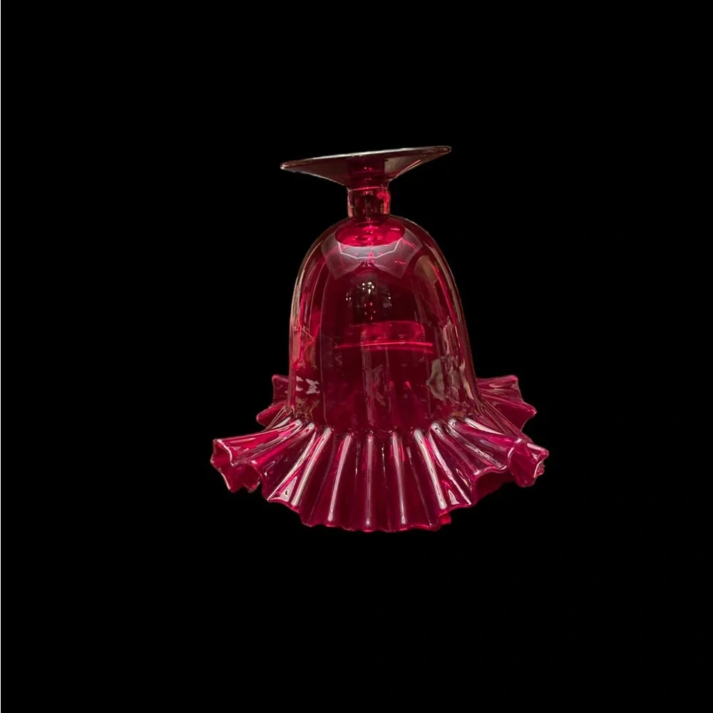 VTG Blenko #388 Ruby Red Art Glass Ruffled Pedestal Vase Mid Century Modern MCM